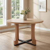 48" Round Dining Table, Vintage Farmhouse Wooden Kitchen Table with X-Shaped Metal Pedestal Base for 4-6