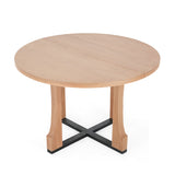 48" Round Dining Table, Vintage Farmhouse Wooden Kitchen Table with X-Shaped Metal Pedestal Base for 4-6