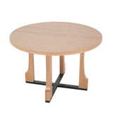 48" Round Dining Table, Vintage Farmhouse Wooden Kitchen Table with X-Shaped Metal Pedestal Base for 4-6