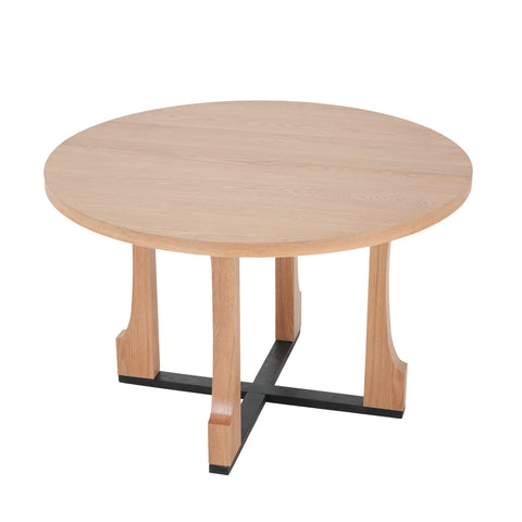48" Round Dining Table, Vintage Farmhouse Wooden Kitchen Table with X-Shaped Metal Pedestal Base for 4-6