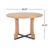 48" Round Dining Table, Vintage Farmhouse Wooden Kitchen Table with X-Shaped Metal Pedestal Base for 4-6