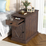 Classic Side Table, End Table with Charging Station, Drawer, Storage Cabinet for Living Romm & Bedroom
