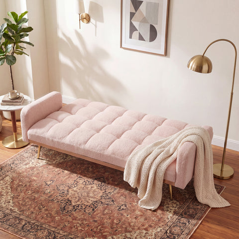 69" Convertible Loveseat Sofa Couch, Teddy Fleece Adjustable Sofa Bed for Living Room, Bedroom, Office
