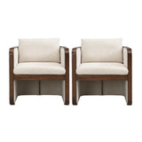 Set of 2 Rubberwood Accent Dining Chairs, Upholstered Armchairs with Pillow, Mid-Century Living Room Side Chairs