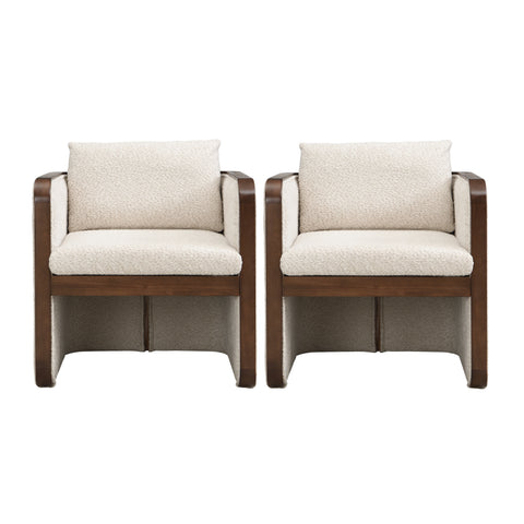 Set of 2 Rubberwood Accent Dining Chairs, Upholstered Armchairs with Pillow, Mid-Century Living Room Side Chairs