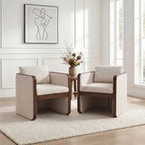 Set of 2 Rubberwood Accent Dining Chairs, Upholstered Armchairs with Pillow, Mid-Century Living Room Side Chairs