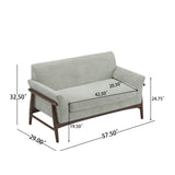 57.5" Upholstered Loveseat Sofa, Modern Minimalist Sofa Couch with Flared Arms and Solid Elm Wood Leg Base Frame