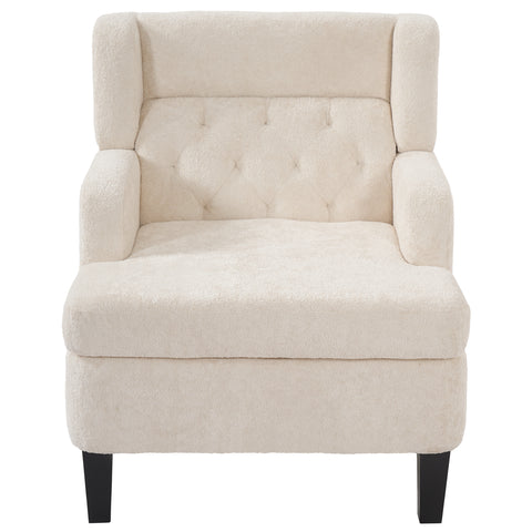 Upholstered Wingback Accent Chair, Mid-Century Modern Tufted Armchair Reading Chair Sofa Chair with Solid Wood Legs