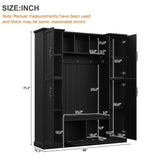 Farmhouse Hall Tree with Storage Bench, Coat Rack with 4 Side Cabinets, Adjustable Shelves, Open Cubbies for Entryway, Living Room
