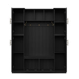 Farmhouse Hall Tree with Storage Bench, Coat Rack with 4 Side Cabinets, Adjustable Shelves, Open Cubbies for Entryway, Living Room