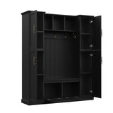 Farmhouse Hall Tree with Storage Bench, Coat Rack with 4 Side Cabinets, Adjustable Shelves, Open Cubbies for Entryway, Living Room