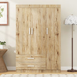 3-Door Armoire Wardrobe Closet, Freestanding Wooden Storage Organizer with 2 Hanging Rods & Drawers for Bedroom