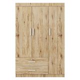 3-Door Armoire Wardrobe Closet, Freestanding Wooden Storage Organizer with 2 Hanging Rods & Drawers for Bedroom