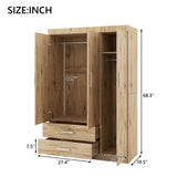 3-Door Armoire Wardrobe Closet, Freestanding Wooden Storage Organizer with 2 Hanging Rods & Drawers for Bedroom