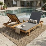 Set of 2 Patio Chaise Lounges with Side Tray, 5-Position Adjustable Outdoor Recliners w/ 1.57" Dark Gray Water-Resistant Cushions