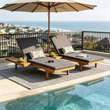 Set of 2 Patio Chaise Lounges with Side Tray, 5-Position Adjustable Outdoor Recliners w/ 1.57" Dark Gray Water-Resistant Cushions