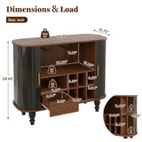 Fluted Liquor & Coffee Bar Cabinet, Mid-Century Modern Sideboard Buffet Table with 6-Bottle Wine Rack, Glass Holders & Drawer