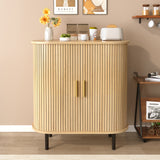 Fluted Wine Bar Cabinet, Mid-Century Modern Coffee Station Buffet Sideboard with 8-Bottle Liquor Storage Rack & Glass Holders