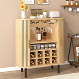 Fluted Wine Bar Cabinet, Mid-Century Modern Coffee Station Buffet Sideboard with 8-Bottle Liquor Storage Rack & Glass Holders