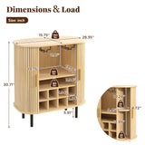 Fluted Wine Bar Cabinet, Mid-Century Modern Coffee Station Buffet Sideboard with 8-Bottle Liquor Storage Rack & Glass Holders