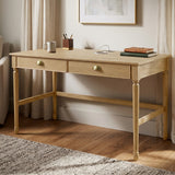 60" Writing Desk with Charging Station, Farmhouse Turned Leg Home Office Desk with 2 Drawers, Vintage Computer Desk