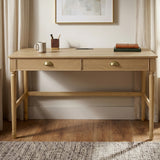 60" Writing Desk with Charging Station, Farmhouse Turned Leg Home Office Desk with 2 Drawers, Vintage Computer Desk