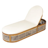 Patio Chaise Lounge Daybed with Water-Resistant Cushion, Teak Finish Outdoor Recliner with Handwoven Brown Rope Detail