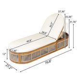 Patio Chaise Lounge Daybed with Water-Resistant Cushion, Teak Finish Outdoor Recliner with Handwoven Brown Rope Detail