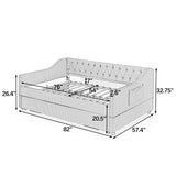 Full Size Gingham Daybed, Upholstered Sofa Bed with Tufted Button Backrest, Trundle & Side Pocket for Bedroom, Living Room