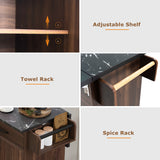 Rolling Kitchen Island with Drop Leaf, Kitchen Cart with Drawers, Trash Can Storage Cabinet & Adjustable Shelf for Dining Room