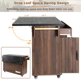 Rolling Kitchen Island with Drop Leaf, Kitchen Cart with Drawers, Trash Can Storage Cabinet & Adjustable Shelf for Dining Room