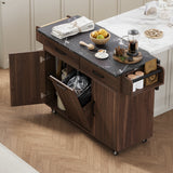 Rolling Kitchen Island with Drop Leaf, Kitchen Cart with Drawers, Trash Can Storage Cabinet & Adjustable Shelf for Dining Room