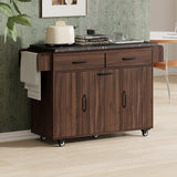Rolling Kitchen Island with Drop Leaf, Kitchen Cart with Drawers, Trash Can Storage Cabinet & Adjustable Shelf for Dining Room