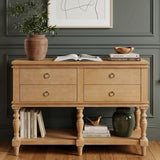 Vintage Console Table with 4 Soft-Close Drawers, Farmhouse Entryway Sofa Table with Bottom Shelf, for Living Room & Hallway, Natural