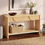 55" Fluted Console Table with 2 Soft-Close Drawers & Bottom Shelf, Entryway Table, Modern Farmhouse Sofa Table, Natural