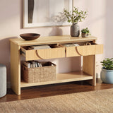 55" Fluted Console Table with 2 Soft-Close Drawers & Bottom Shelf, Entryway Table, Modern Farmhouse Sofa Table, Natural