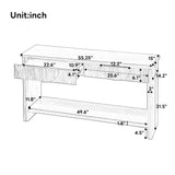 55" Fluted Console Table with 2 Soft-Close Drawers & Bottom Shelf, Entryway Table, Modern Farmhouse Sofa Table, Natural