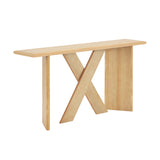 60.25" Minimalist Modern X-Frame Console Table, Entryway Table Rounded Edges Sofa Table with Angled Legs, Natural
