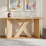 60.25" Minimalist Modern X-Frame Console Table, Entryway Table Rounded Edges Sofa Table with Angled Legs, Natural