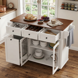 54.2" Rolling Kitchen Island with Drop Leaf, Kitchen Cart with Glass Door, Drawers, Trash Can Cabinet & Knife Holder for Kitchen