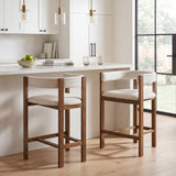 ModernLuxe Set of 2 Barrel Counter Height Bar Stools, Upholstered Armchairs with Rubberwood Frame & Curved Back for Kitchen Island, Cafe