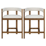 ModernLuxe Set of 2 Barrel Counter Height Bar Stools, Upholstered Armchairs with Rubberwood Frame & Curved Back for Kitchen Island, Cafe