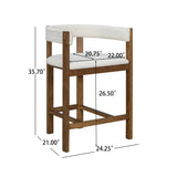 ModernLuxe Set of 2 Barrel Counter Height Bar Stools, Upholstered Armchairs with Rubberwood Frame & Curved Back for Kitchen Island, Cafe