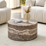 24" Round Wood Grain Cylindrical Coffee Table, Minimalist Drum Center Table Accent Table for Small Spaces