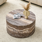 24" Round Wood Grain Cylindrical Coffee Table, Minimalist Drum Center Table Accent Table for Small Spaces