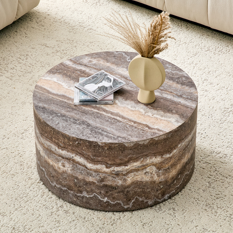 24" Round Wood Grain Cylindrical Coffee Table, Minimalist Drum Center Table Accent Table for Small Spaces