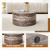 24" Round Wood Grain Cylindrical Coffee Table, Minimalist Drum Center Table Accent Table for Small Spaces