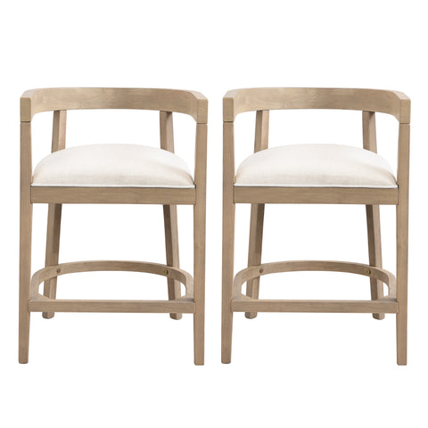 Set of 2 Counter Height Bar Stools, Upholstered Armchairs with Rubberwood Frame & Soft Cushion for Kitchen Island, Cafe