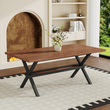 71" Modern Industrial Dining Table, Kitchen Table, Wood Grain Desktop with X-Shaped Metal Frame, Seats 6-8