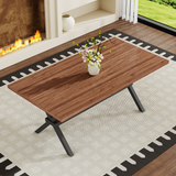 71" Modern Industrial Dining Table, Kitchen Table, Wood Grain Desktop with X-Shaped Metal Frame, Seats 6-8